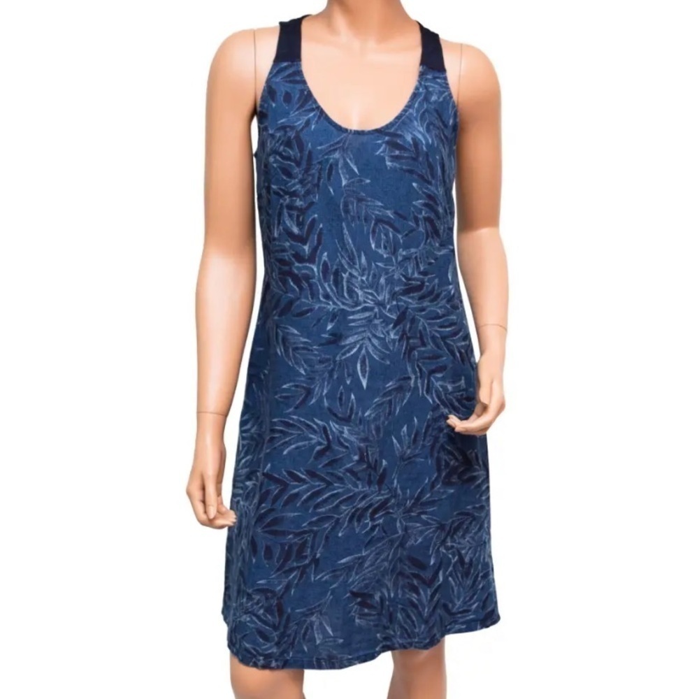 TOMMY BAHAMA Blue Navy Fern 100% Linen Sleeveless Tank Summer Beach Short Dress